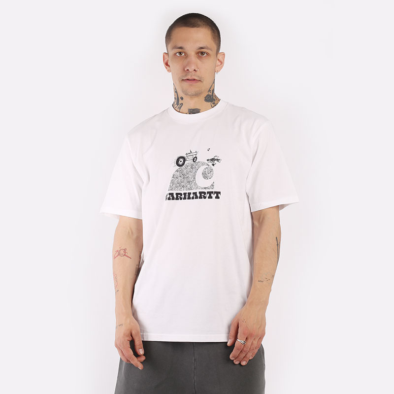 мужская белая футболка Carhartt WIP S/S Harvester T-Shirt I032078-white - цена, описание, фото 1